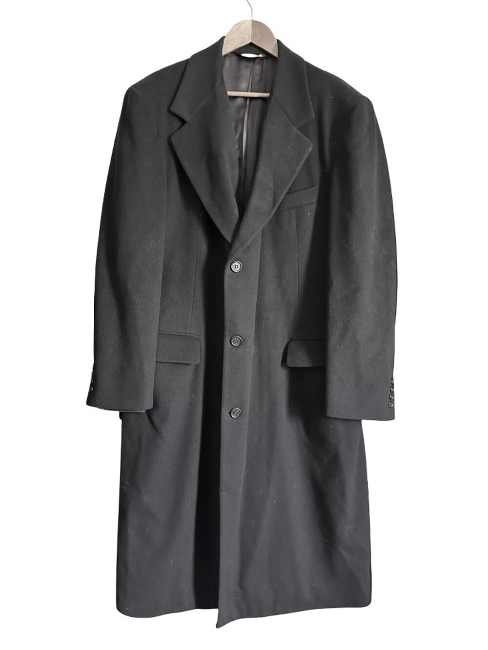 Cardinal of Canada for Nordstrom Mens 44L Black 100% Wool Overcoat Trench Coat